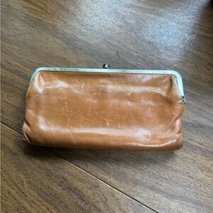 HOBO Tan Leather Clutch Wallet with Silver Frame